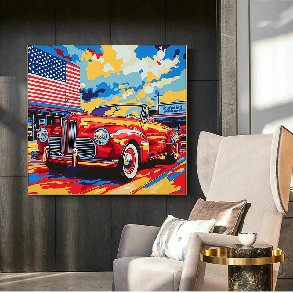 سيارة الماس اللوحة الولايات المتحدة العلم المشهد DIY بها بنفسك كامل مربع جولة الماس الفسيفساء وصول جديد التطريز الحرف اليدوية ديكور المنزل ﻿