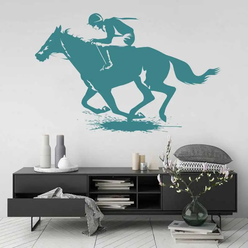 Adesivi murali da corsa di cavalli da equitazione Sport equestri Corse da corsa Stables Decor Decalcomanie in vinile Casa Camera da letto Soggiorno