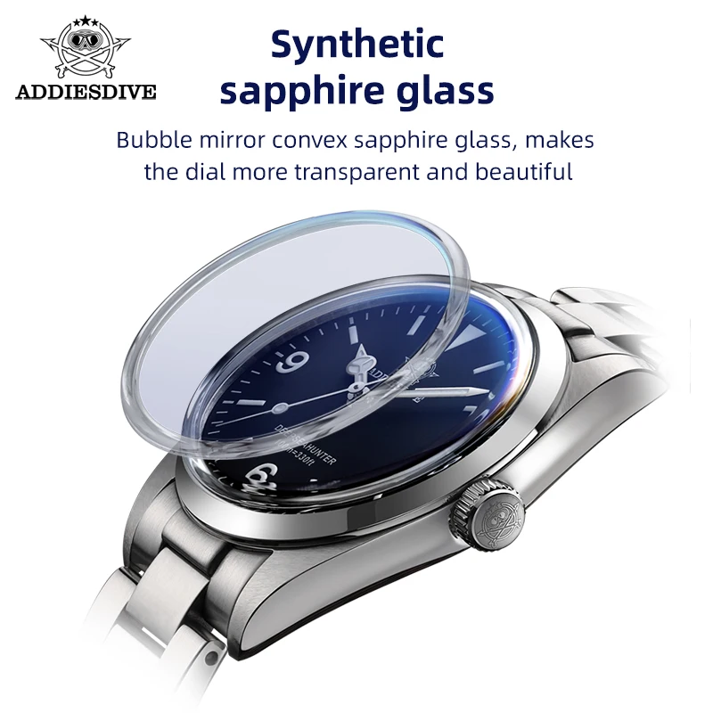 ADDIESDIVE 36mm Top Brand Men\'s Quartz Watch Bubble Mirror Pot Cover Glass BGW9 Luminous 10Bar Waterproof Stainless Steel watch