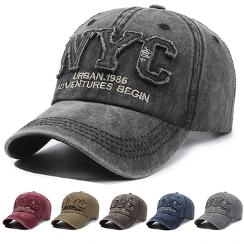 New Arrival Vintage Big Letter NYC Baseball Cap Men Cotton Washed Spring Autumn Visor Soft Snapback Fashion Hats For Women