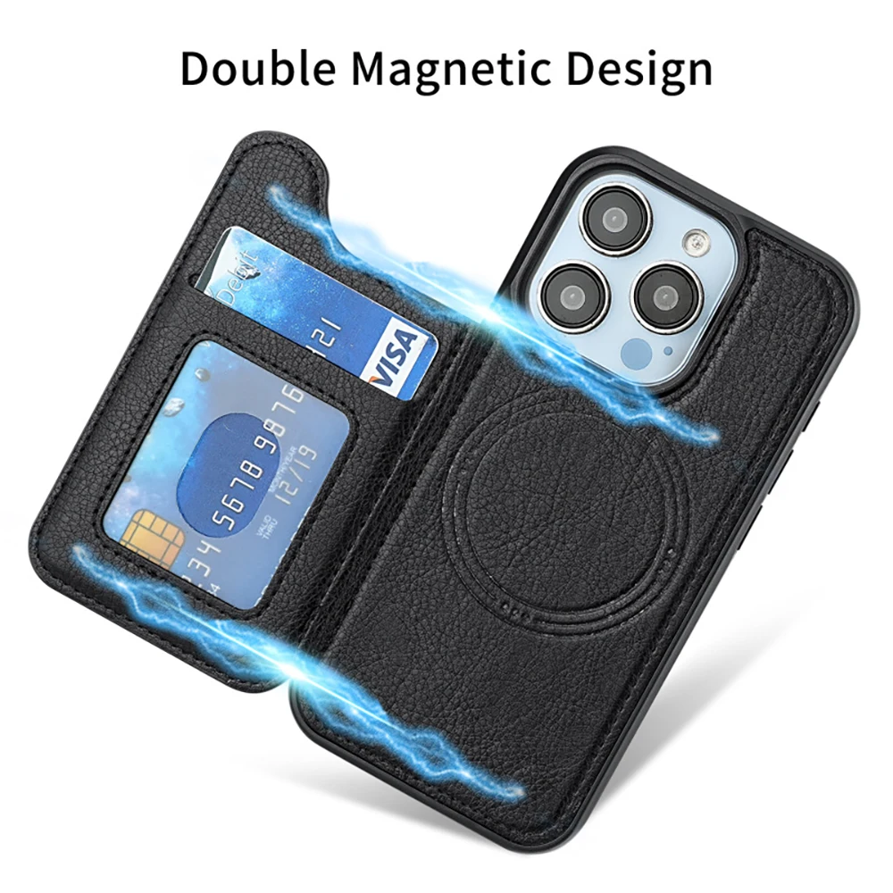 Teroxe for iPhone 16 Pro Max Plus Case Magnetic Wireless Charging Kickstand Flip Leather Wallet Cover with Card Pocket