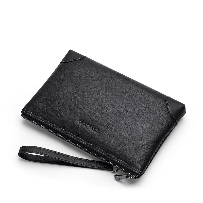 WILLIAMPOLO Business Casual Clutch Bag Genuine Leather Men Wallet With Hand Strap Fashion Designer Large Capacity Luxury Purse