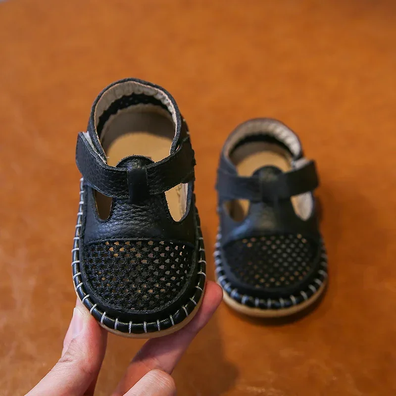 Sandalias infantiles anticolisión para niños y niñas, zapatos de piel auténtica de fondo suave, sandalias de playa para verano