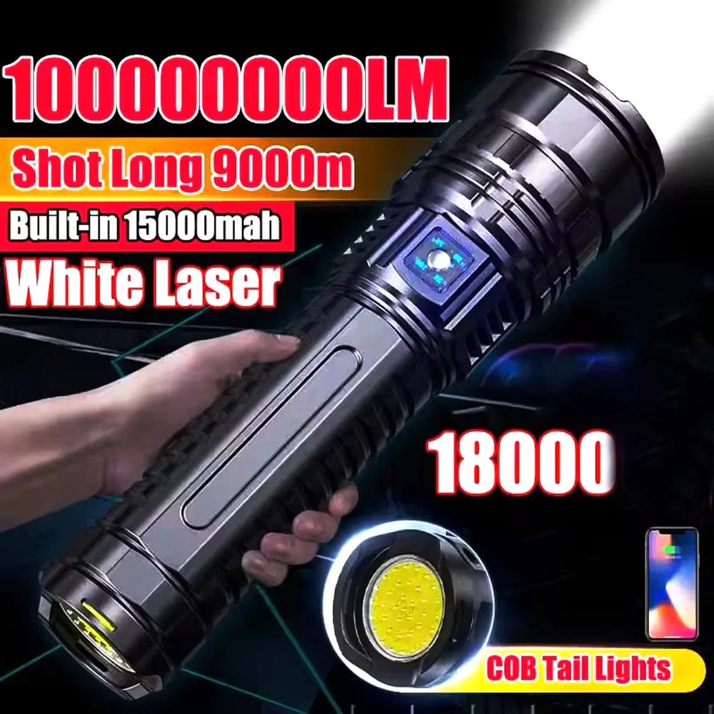 Batteria Incorporata Da 15000 Mah Torce A Led Più Potenti Da 1000 W Torce Tattiche Con Luce Flash Faretti Di Emergenza 4 Km Regali Di Festa-image