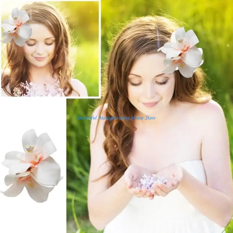 E56A 4Pcs Vibrant Flower Hair Clip with Realistic Hibiscus Design Floral Hairpin Decorative Clip Theme Parties