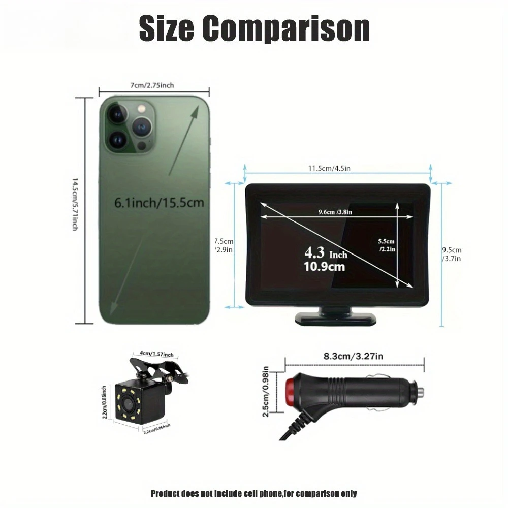 4.3-Inch HD Display And Backup Camera Kit, Plug And Play -Camera with 8 LED Lights, for Small Cars, Suvs, Pickups, And Rvs, Etc.