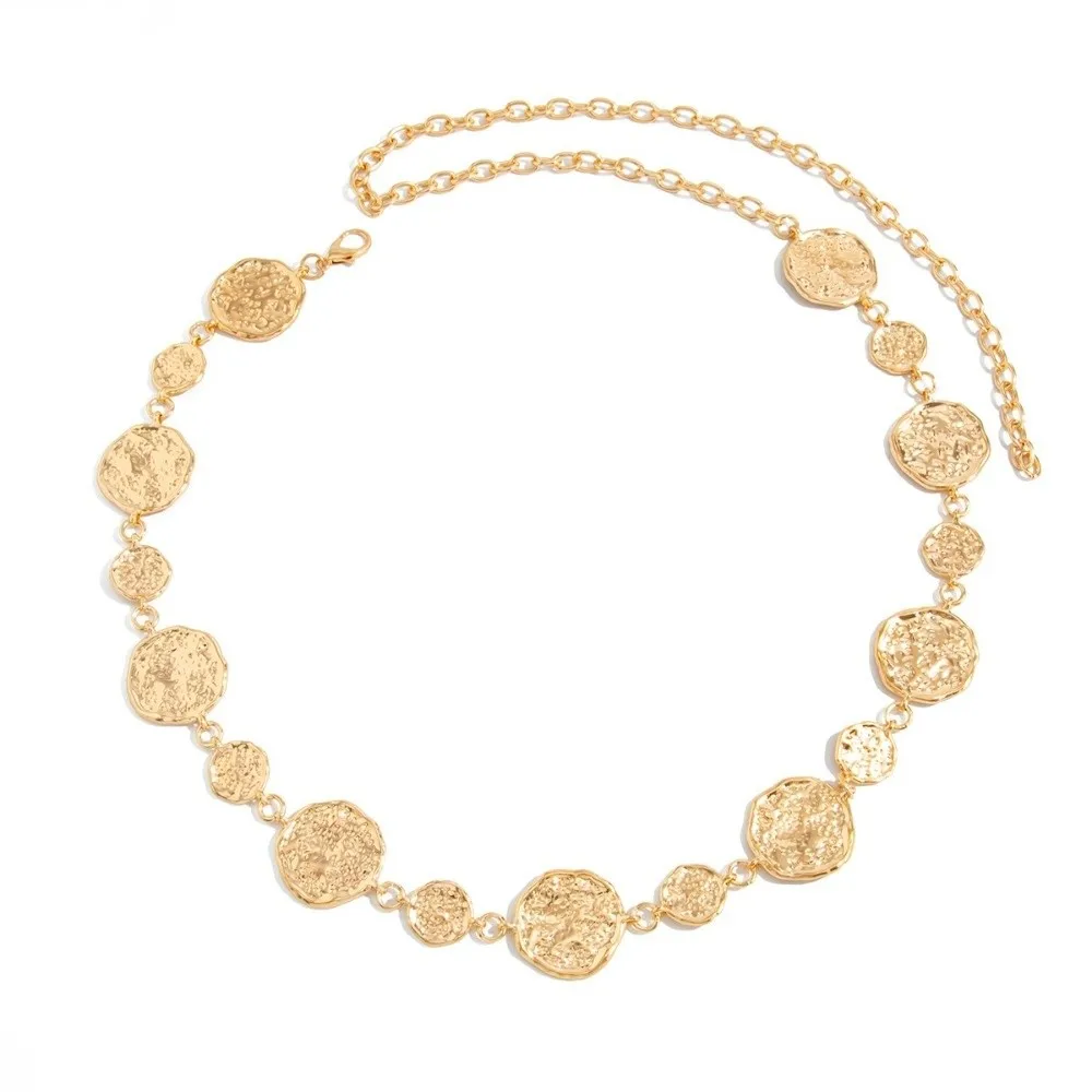 Hip-hop Irregular Waist Chain Geometric Oval-shaped Women Body Chain Hammering Texture Metal Belly Chains Jewelry Gifts