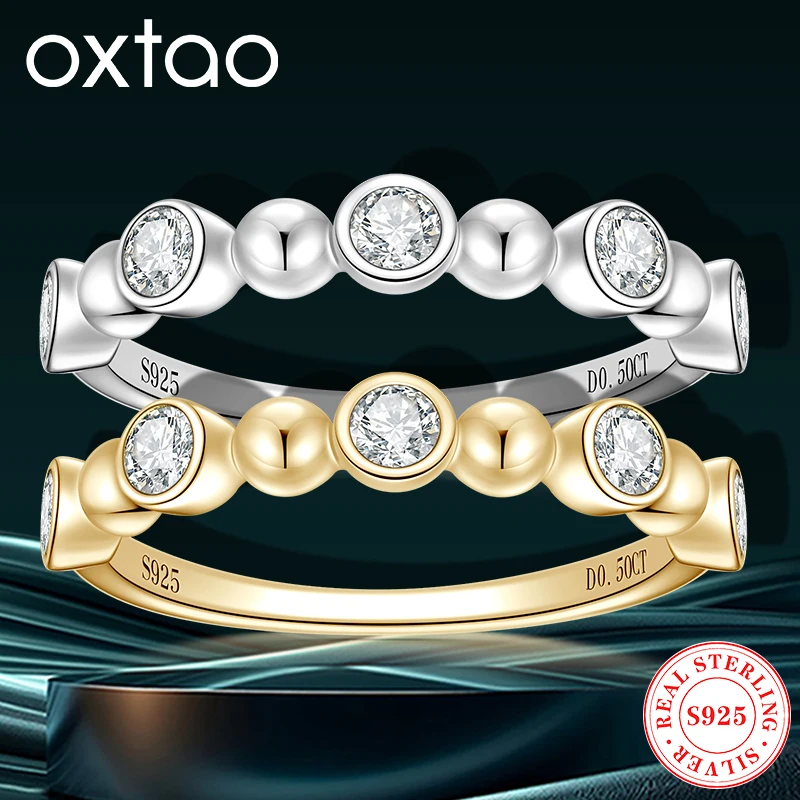 

OXTAO 3mm Five Stones D Moissanite Diamond Rings Women's Half Eternity Engagement Wedding Jewelry Original 925 Sterling Silver