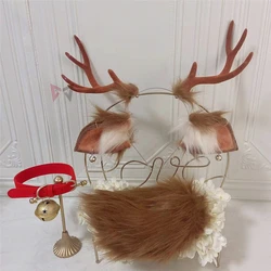 New Deer Horns Ears Hair Hoop Headwear Bell Earrings Tail Christmas Costume Accessories For Girl Women Hand Work