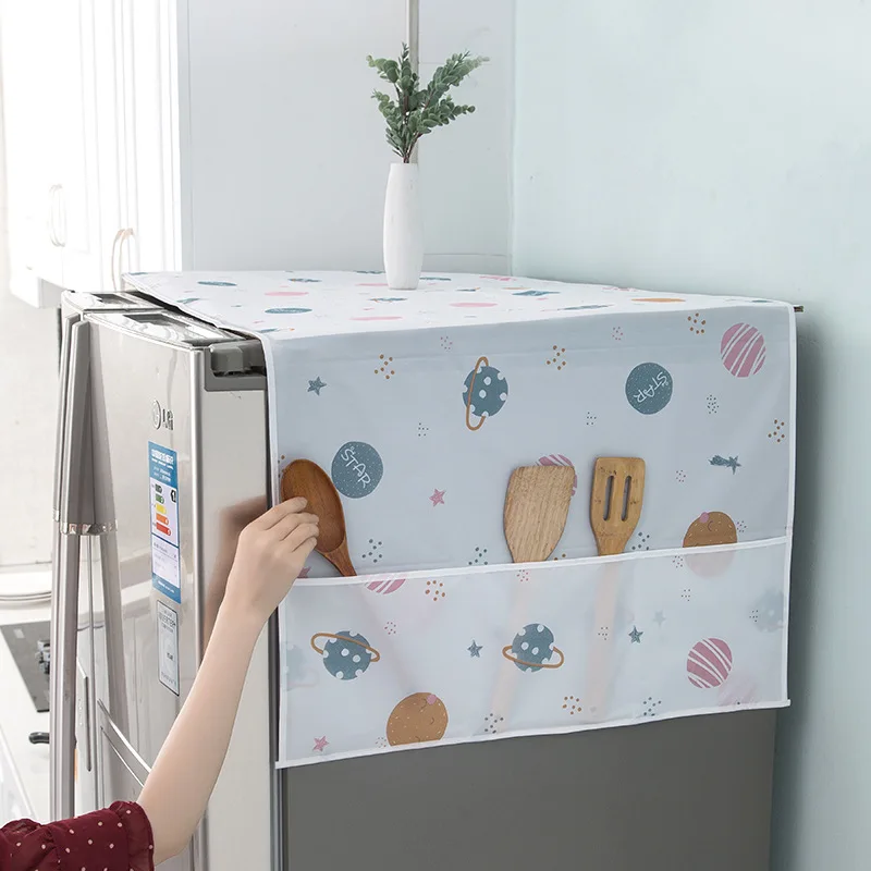 Refrigerator Dust Cover withStorage Bag Washable Printing Multi-purpose Household Washing Machine Cabinet Dust Protection Cover