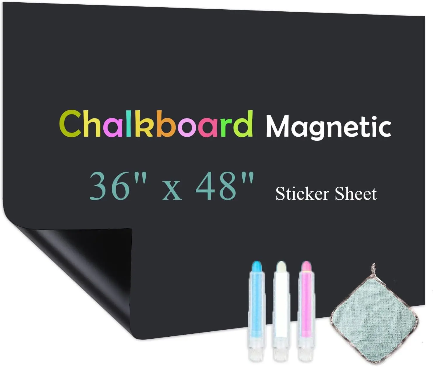 

36" x 48" Magnetic Chalkboard Contact Paper with Adhesive, Includes Liquid Chalk Markers, Dishcloth & Magnets for Wall