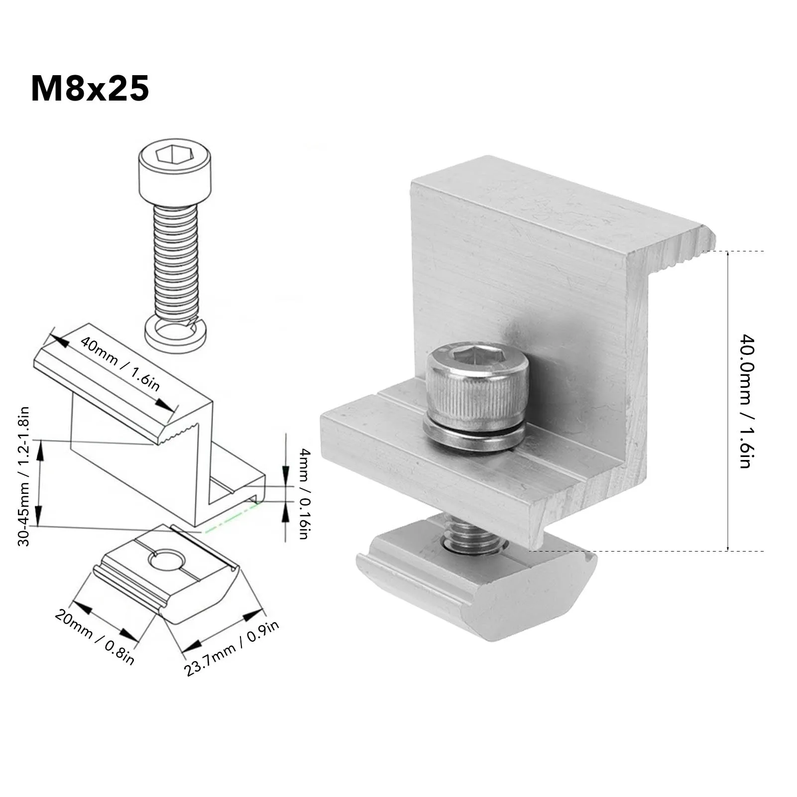 10PCS Solar Mount Z Bracket Aluminum Alloy Pressing Block PV Solar Panel Rail End Grounding Clamps image 6