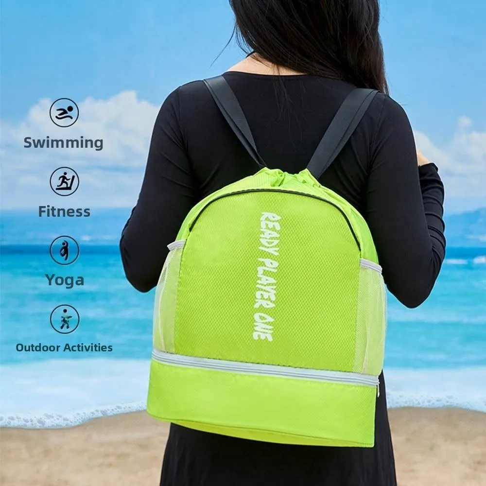 

Waterproof Swimming Backpack Dry Wet Separation Large Capacity Sport Drawstring Bag Shoe Pocket Adjustable Straps Fitness Bag