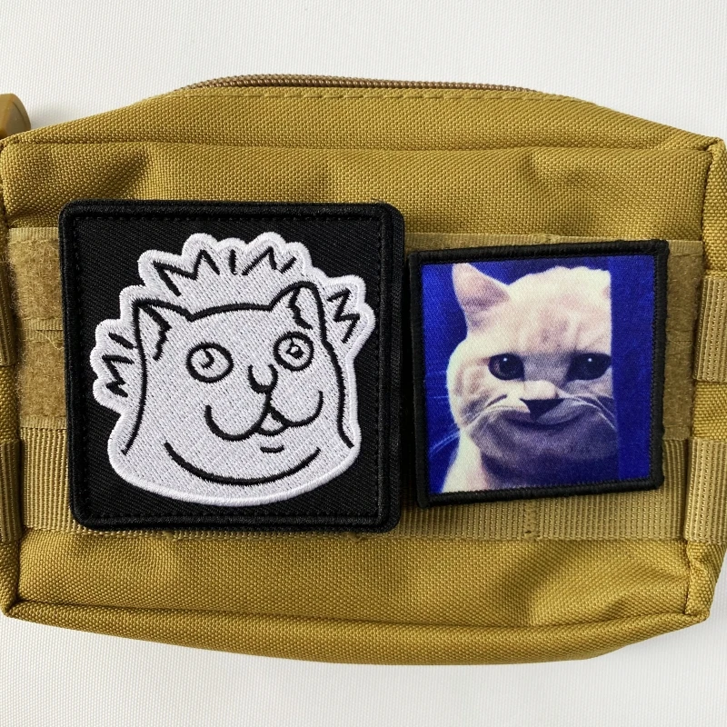 Cute Smile Cat Armband Hook and Loop Funny Cat Embroidery Patch Strange Knowledge Has Added Cat Morale Badge Tactical Sticker