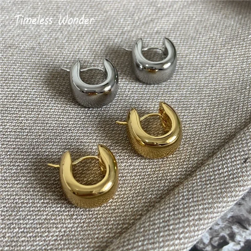 Timeless Wonder Brass Geo Hoop Earrings for Women Designe Jewelry Punk Gothic Luxury Trendy Classy Top Quality Simple Neat 6352