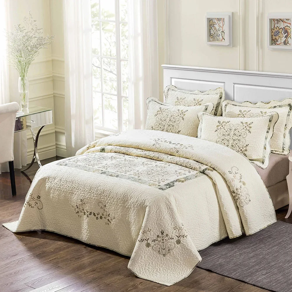 

Luxury Embroidered Cotton 3PCS Bedspread Set - King Queen Size Lightweight Summer Coverlet Quilt & Bed Blanket,Home Decor
