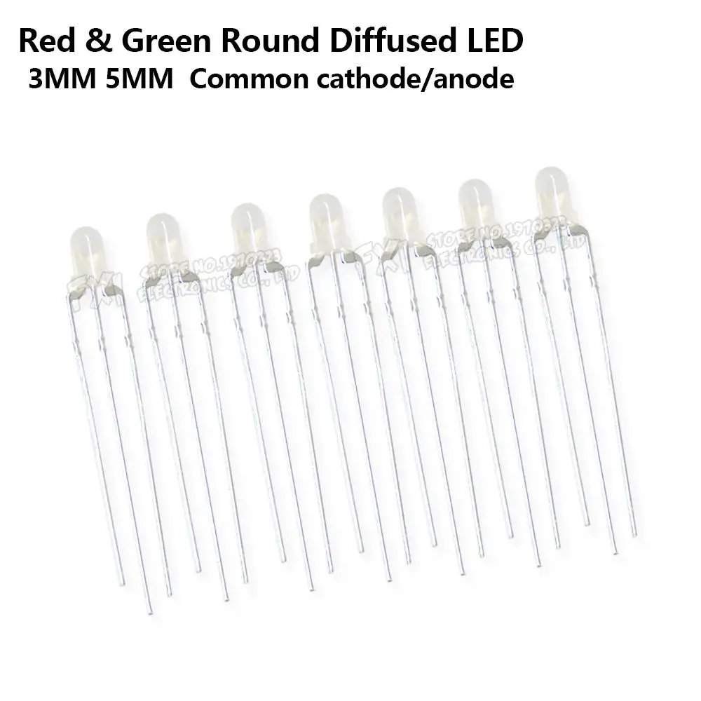 100 Stück LED 3mm 5mm rund diffus rot & grün zweifarbig gemeinsame Kathode Anode LED Diode Leuchtdiode neues Original