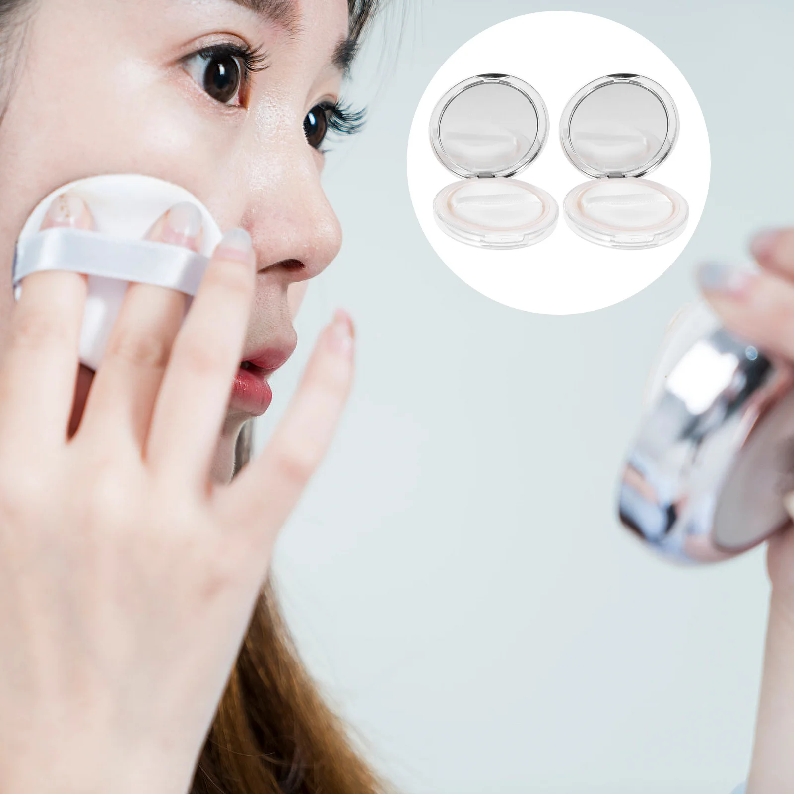 2 セットルースパウダー容器コンパクトデザイン詰め替え可能なパウダーパフボックス女性用化粧品収納旅行用美容ツール