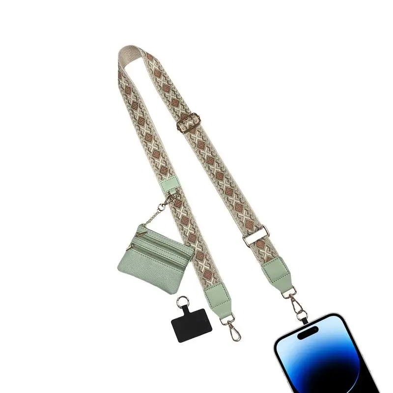 Phone Strap With Zippered Pouch For Women, Adjustable Cellphone Lanyard Crossbody With Wallet ,Clip And Go Strap for Phone