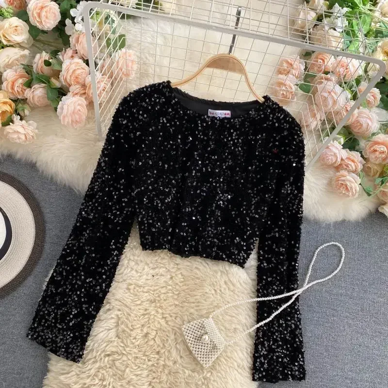 2025 blusa nueva para mujer, moda coreana, ropa ostentosa, camisas Vintage, blusas de otoño para mujer, Tops cortos ajustados dulces de manga larga