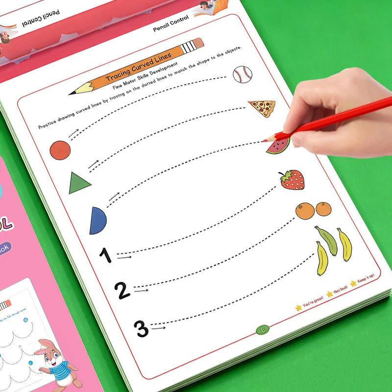 Pencil Control Tracing Workbook 32 Pages, Kids Dotted Line Trace Book for Fine Motor Skills Handwriting Practice