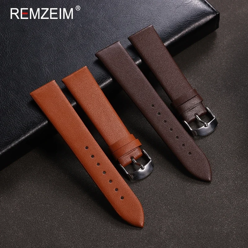 Ultra Thin Soft Calfskin Leather Watch Bracelet 14mm 16mm 18mm 20mm 22mm Men\'s and Women\'s Replacement Wristwatch Strap