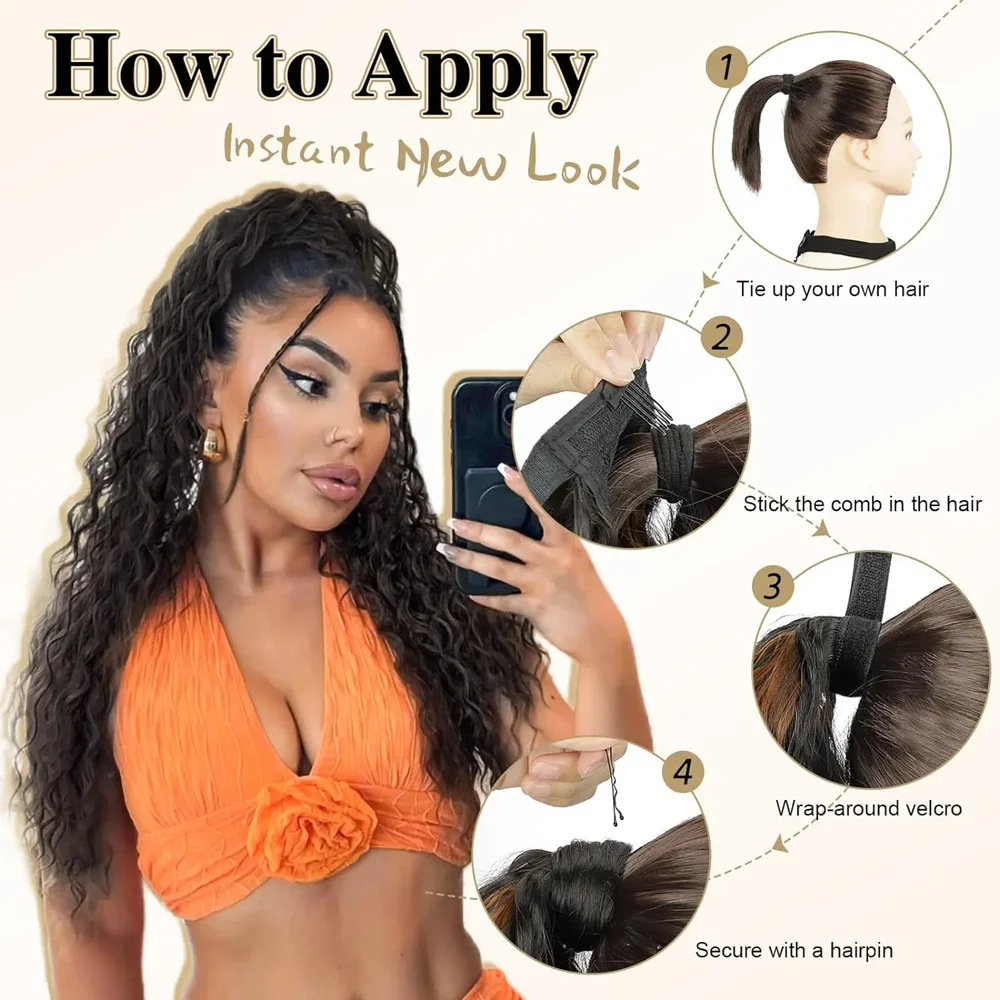 22 بوصة طويلة متموجة مجعد ذيل حصان تمديد التفاف حول كليب في الطبيعية لينة الاصطناعية ذيل حصان هيربيسي للنساء الاستخدام اليومي