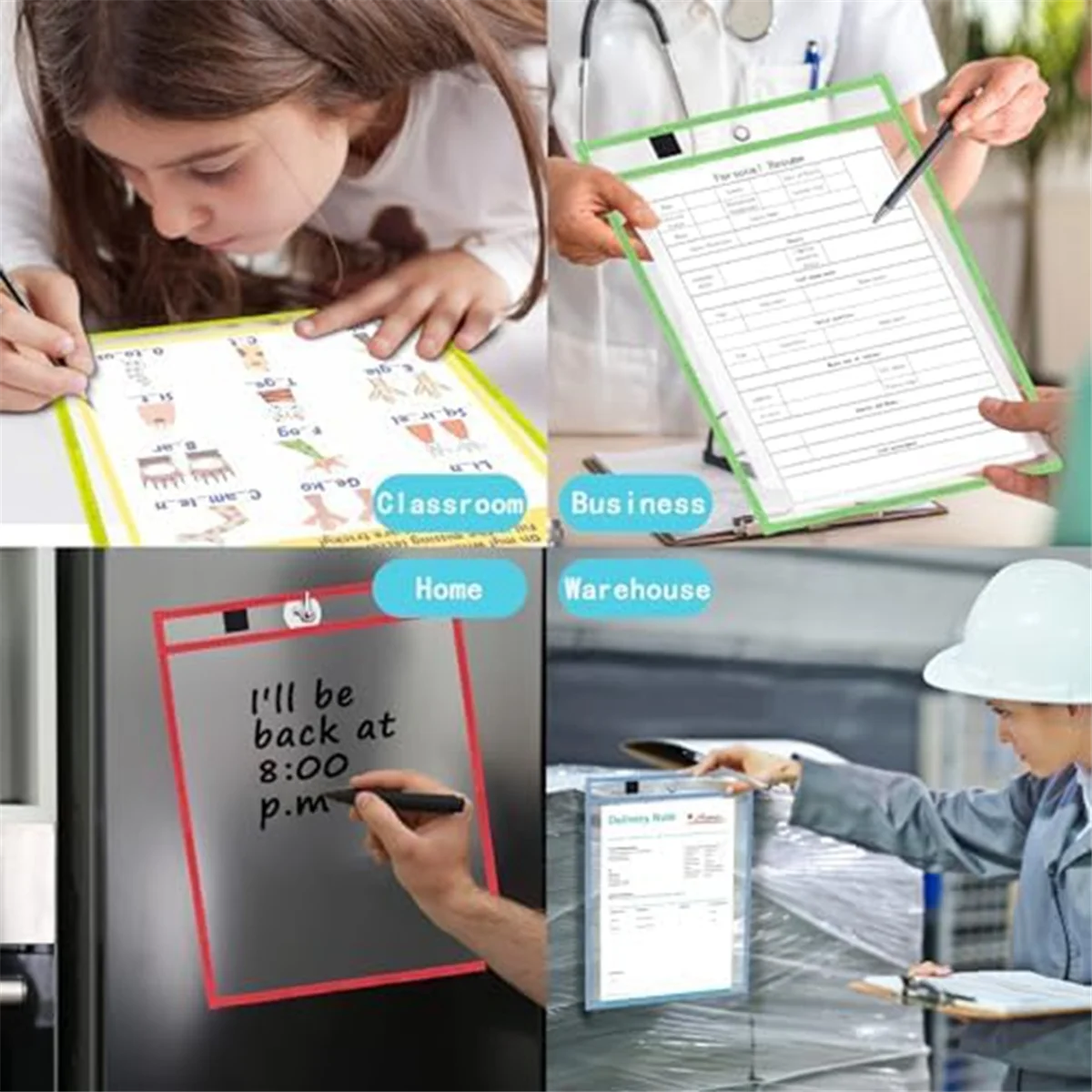 KSOL 30 Pack Dry Erase Pocket Covers Reusable Ticket Holders, Clear Plastic Page Protectors,Organization Supplies for School