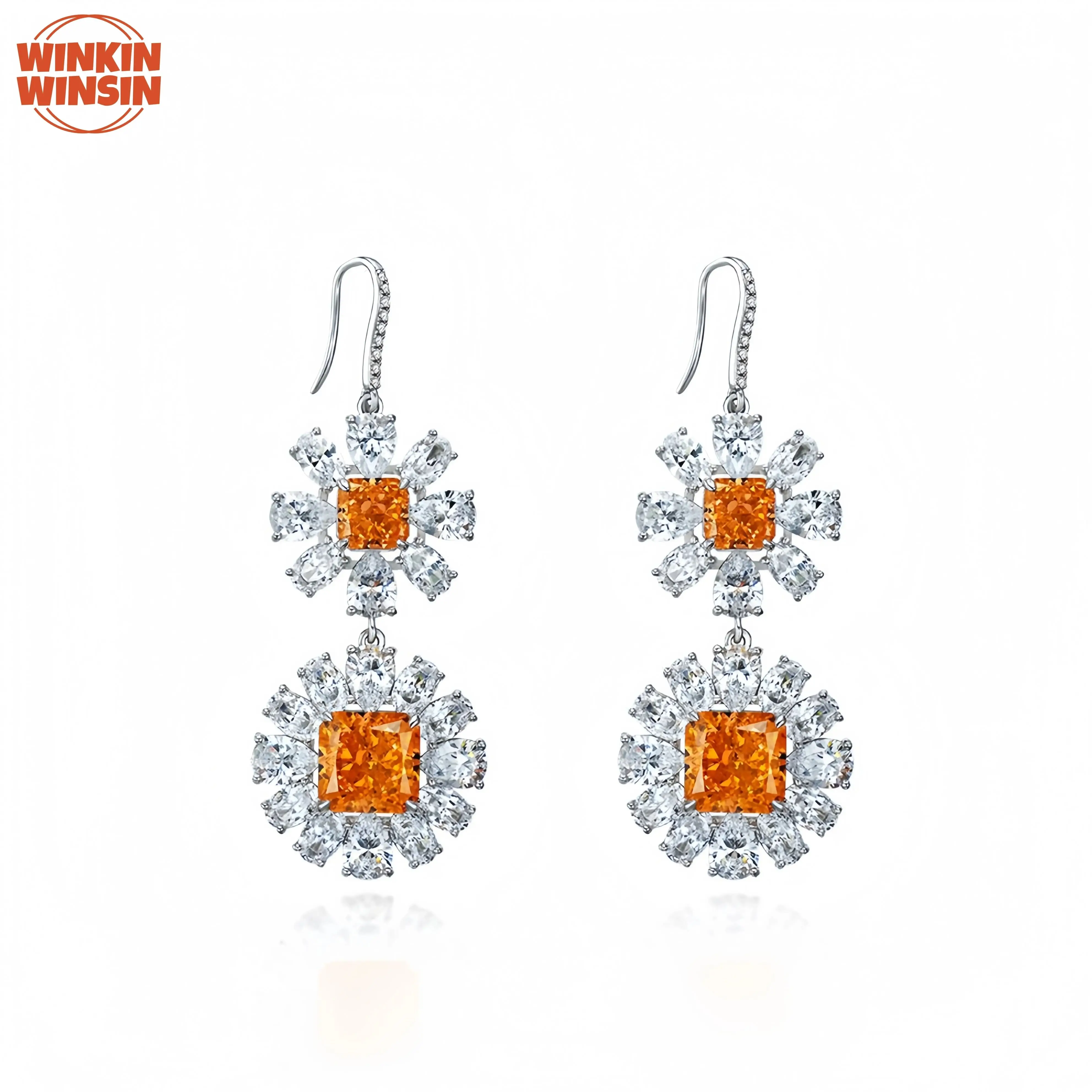 

Winkin Winsin Luxury 5 Carat Big Gemstones Drop Earrings 925 Sterling Silver Jewelry Earrings Flower Cut Colorful Carbon Diamond