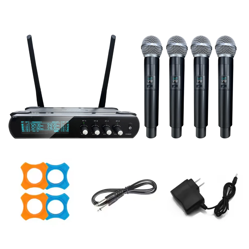 

4 Channel UHF Professional Wireless Microphone System For KTV Stage Performance With Four Handheld Mics