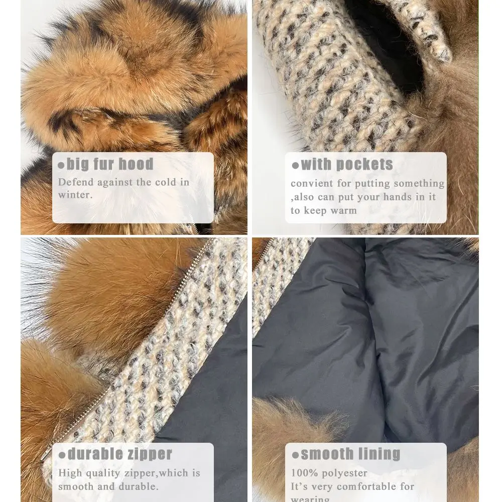 MISSJANEFUR Raccoon Fur Coat with Hood Women 2022 Thick Warm Real Fur Wool jacket Wholesale Fluffy Plush Winter Female Outwear