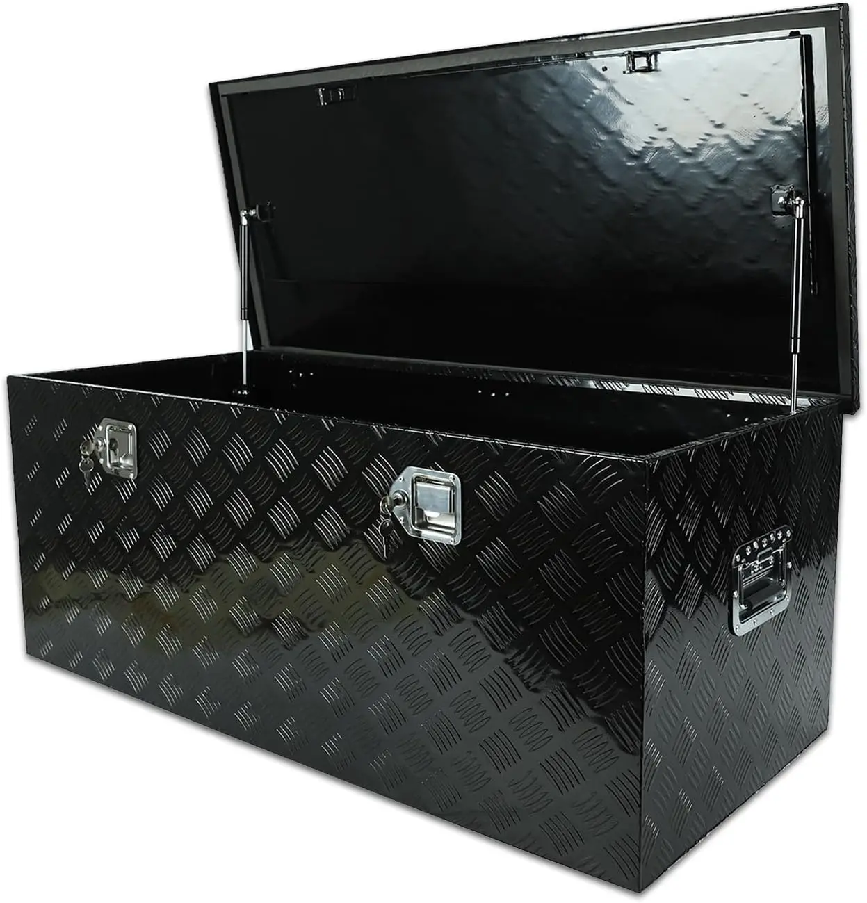 

Black 48 - Inch Heavy Duty Aluminum Stripes Plated Waterproof Tool Box for Pickup Truck Bed, RV & Trailer