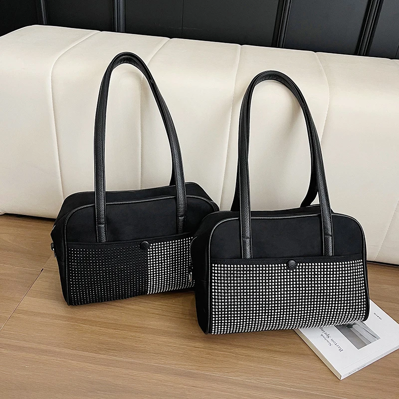 حقيبة كتف عصرية من حجر الراين للنساء جديدة ذات سعة كبيرة وتصميم سحاب حقائب يد كاجوال للركاب #4