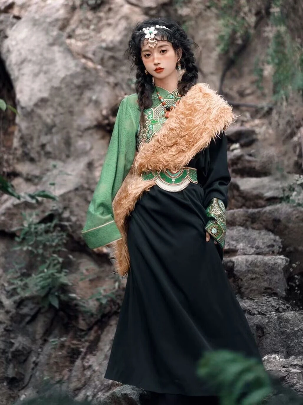 

een Tibetan Costume Women's Performance Clothes Travel Photoaphy Ethnic Dance ow Outfit Autumn New Arrival Polyester Blend