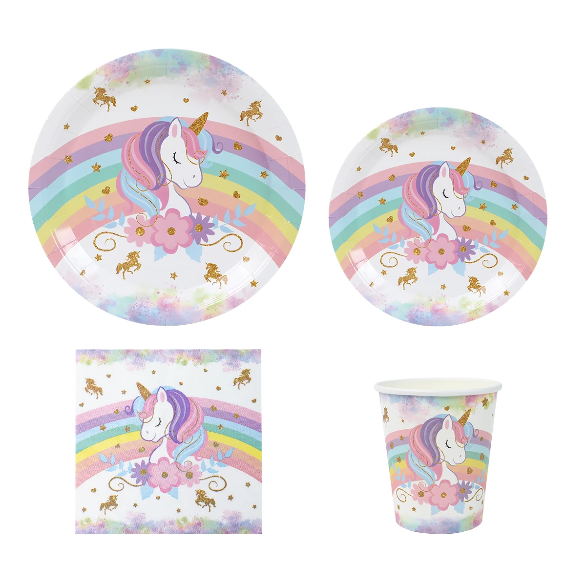 Descartável Rainbow Unicorn Tableware, Happy 1st Birthday Party Decorações, Suprimentos Kids,