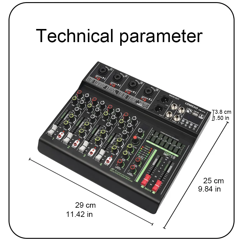 Imagem -06 - Channel Mono Audio Mixers Band eq 16 Dsp Effect Bluetooth Mixing Console 48v Usb Record Sound Table Karaoke Am-ut4 Lomeho4