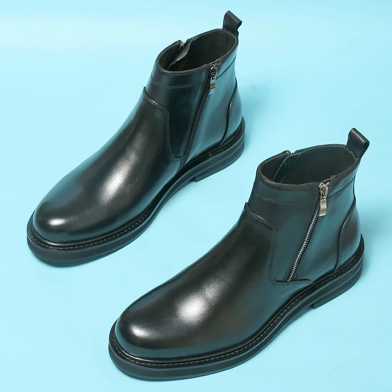 Handmade Chelsea Boots Men's Shoes Genuine Leather Casual Outdoor Vintage Motorcycle Work Ankle Boots Male Black High Top Youth