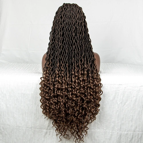 Imagen 2 del producto Peluca sintética frontal de encaje, cabellera rizada, 9x6, 32 pulgadas, sin nudos, caja Afro trenzada