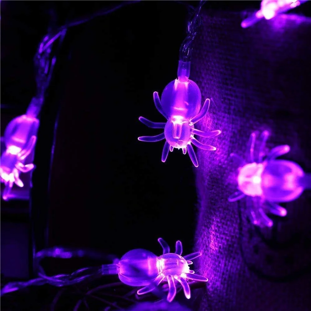 1.5M10LED/3M20LED Halloween Purple Spider String Lights Battery Powered Decoration Lamp Horror Lighting For Party&Haunted House