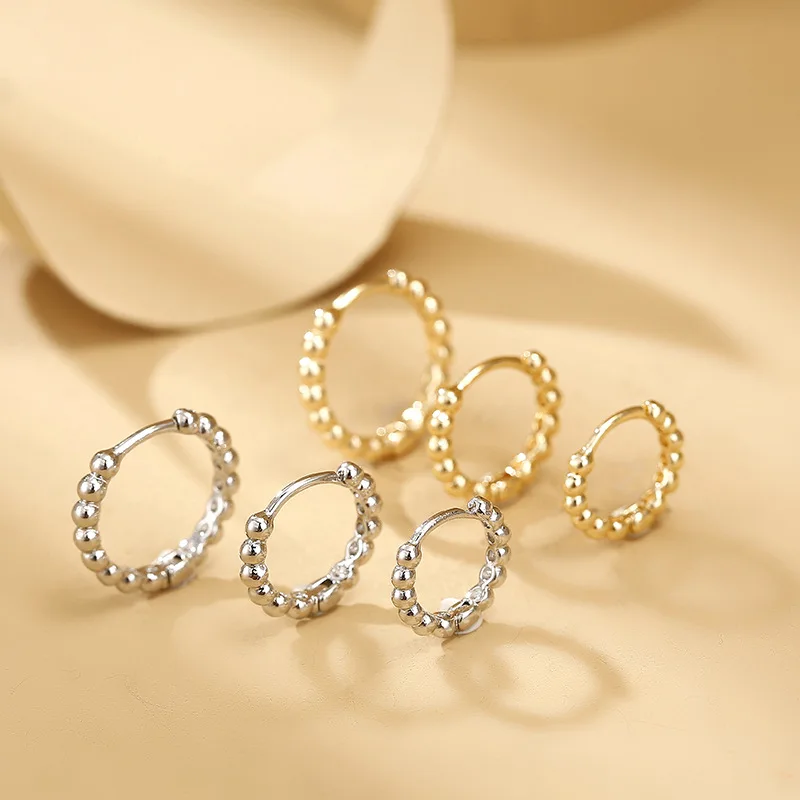 Small Round Bead Simple Fashion Hoop Earrings For Women Vintage Gold Silver Color Metal Jewelry Female Punk Minimalist Accessory