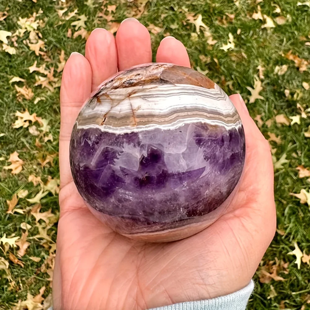 1PC Rare Amethyst & Lace Agate Sphere, Natural-Looking Inclusions, Anniversary Decor,Luxury Gift for Xmas,Smooth Spherical Shape