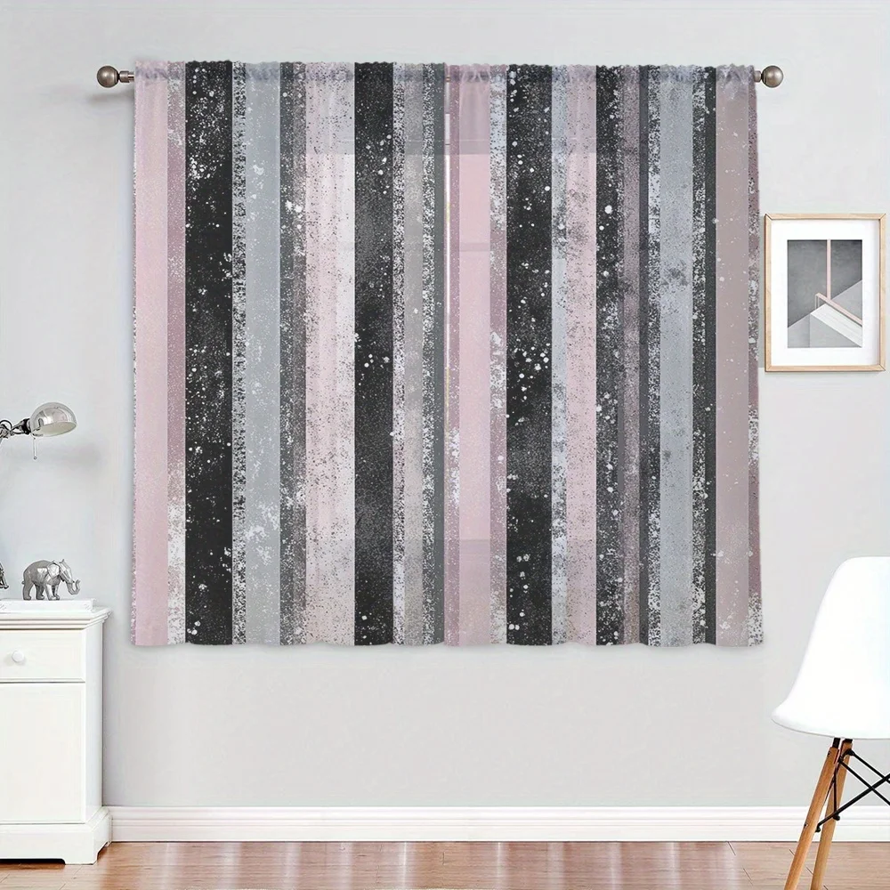 Modern Abstract Striped Curtains Blush Pink Gray Black Distressed Watercolor Panel Window Drapes for Living Room Bedroom Style