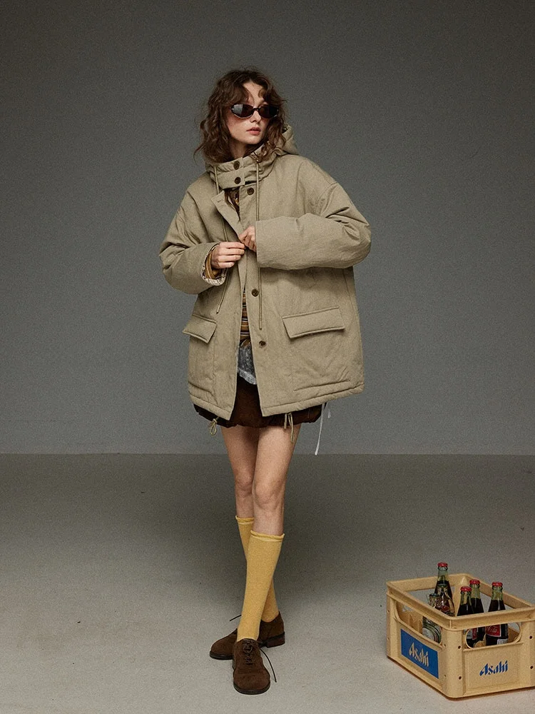 

Зимняя женская парка TNIT Barn Wind в ретро-стиле с капюшоном, утепленная, повседневная верхняя одежда, пуховик прямого кроя с большими карманами