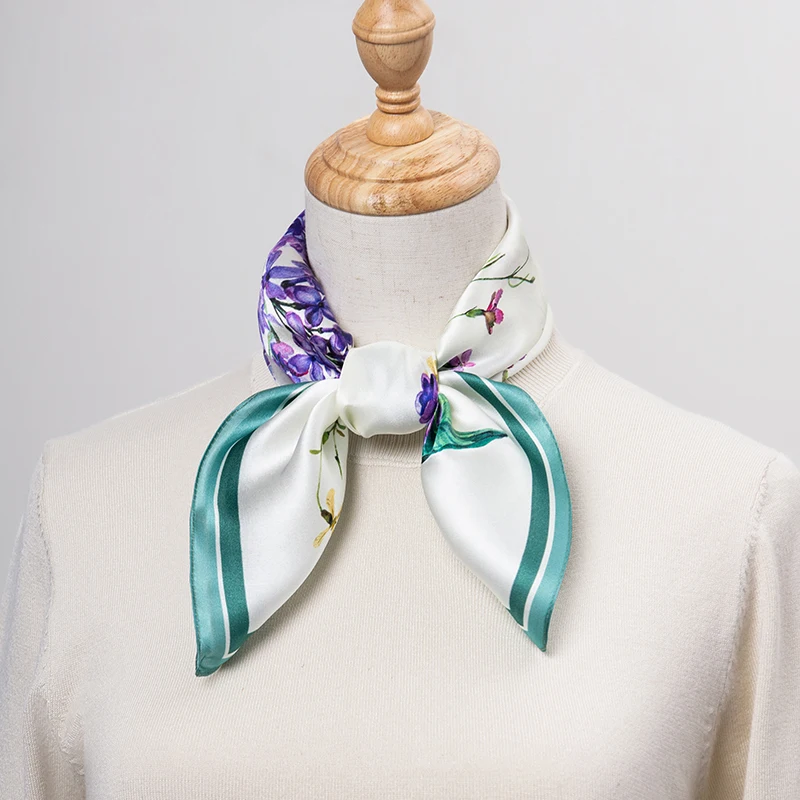 

100% Silk Square Scarf Women Print Small Real Silk Bandana 2026 New Hair Scarf Neckscarf Pure Silk Head Scarf 53x53cm