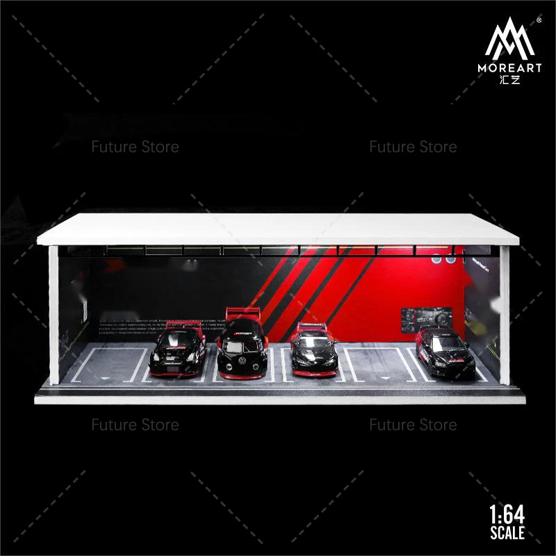 1/64 Scale Diorama Car Garage Model LED Lighting Car Parking Display Cabinet Scene Model Toy Collection Gifts