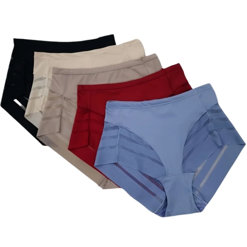1PC Women Mid-Rise Striped Mesh Shaping Briefs Anti-Chafing Shapers Tummy Control Panties Under Skirt Plus Size Underwear M-3XL