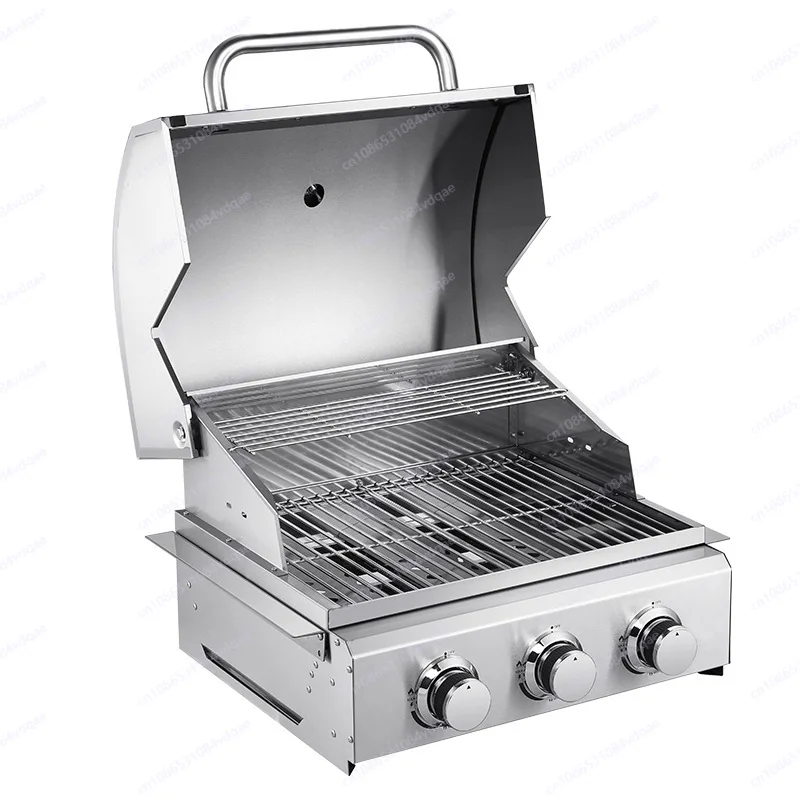 

Stainless steel embedded three-head stove gas barbecue grilL courtyard carbon griLl barbecue rack gRill fish Grill skewer stove