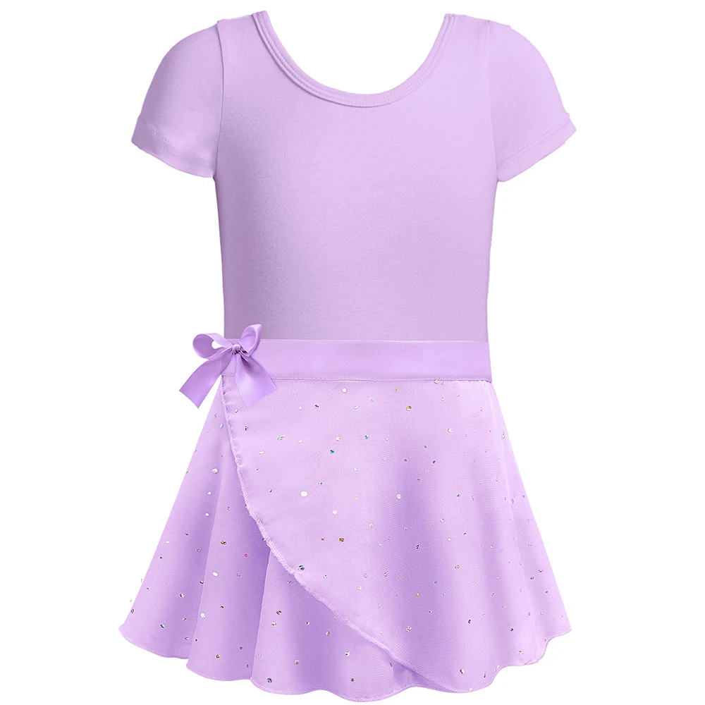 Mädchen Ballett Trikots mit abnehmbarem Rock Combo Krawatte Kurzarm Ballett Tanz Kleid Outfit Kinder Gymnastik Kostüm – Detail 13
