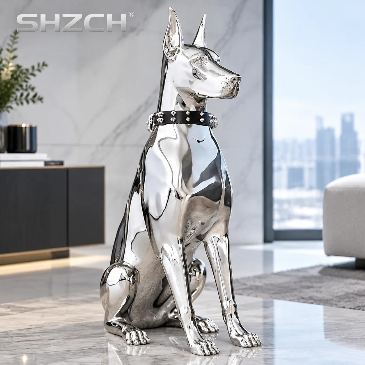 Electroplating Dog Statue Ornament Modern Living Room Decoration Entrance Large Scale Landing Sculpture Study Home Decor