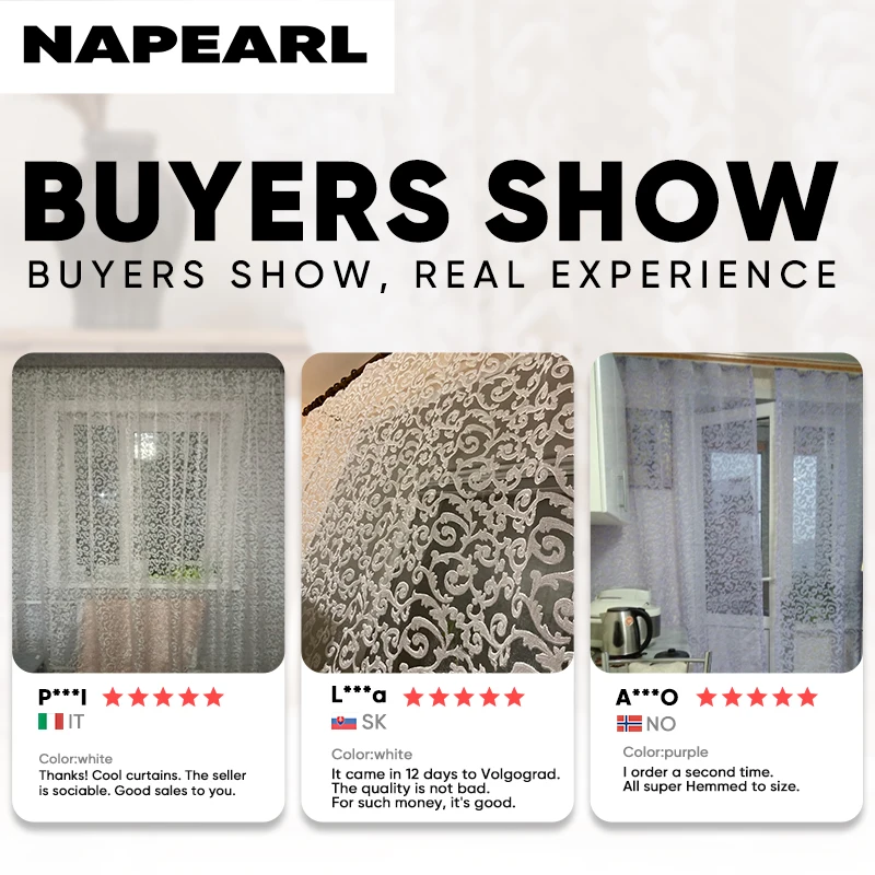 NAPEARL European Style Jacquard Design Home Decoration Modern Curtain Tulle Fabrics Organza Sheer Panel Window Treatment White